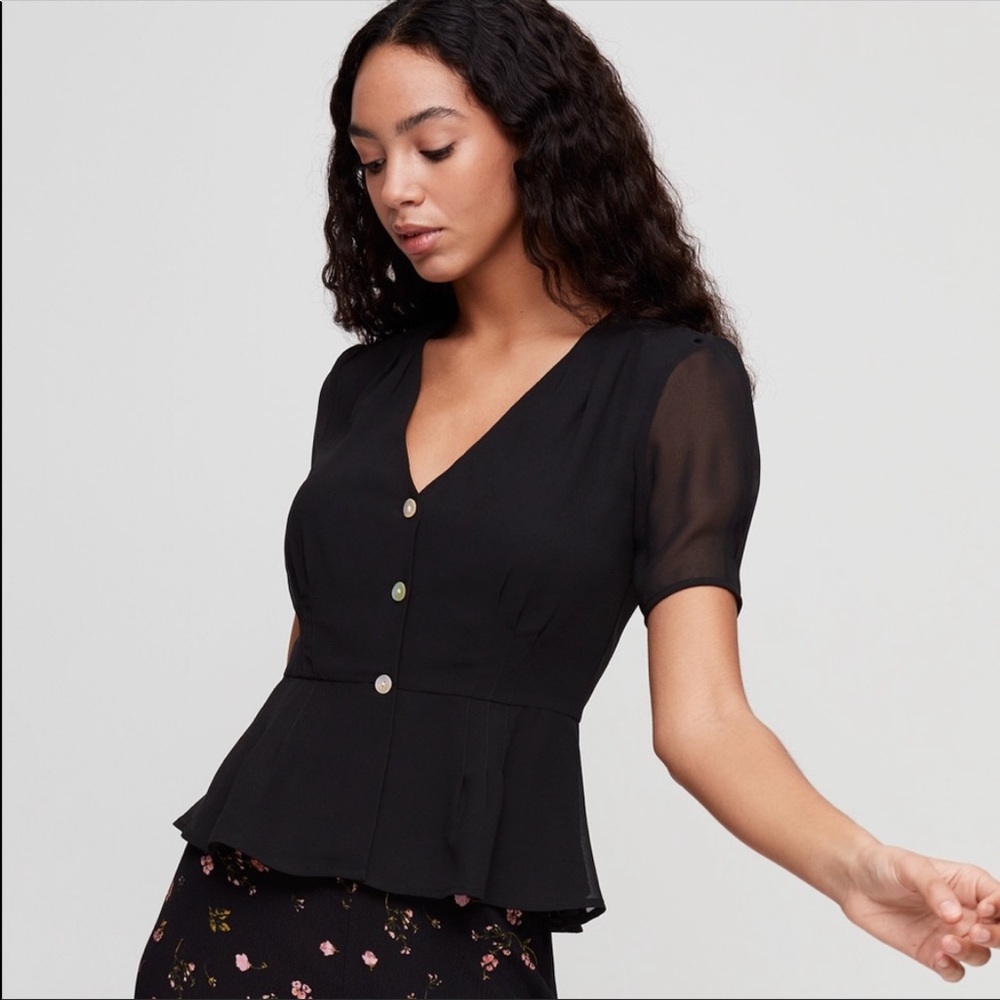 aritzia wilfred navy peplum blouse